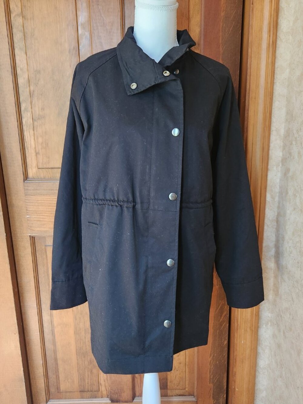 A New Day Womens Jacket Size S Black Lightweight Full Zip Button Snap Anorak NWT